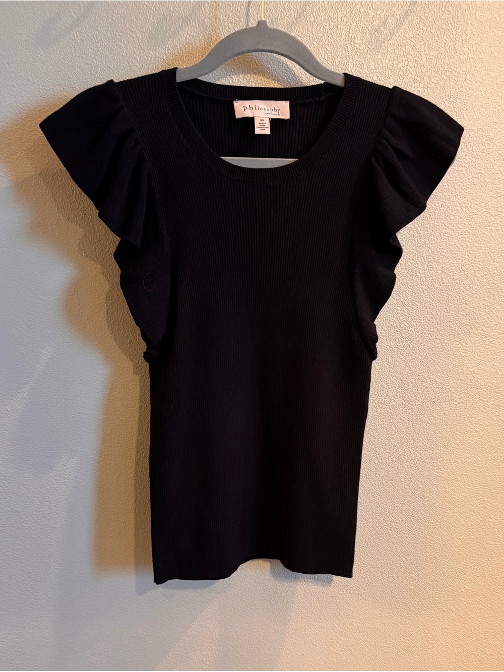⭐ 2/$20 Philosophy Black Ribbed Tank with Flutter Sleeves
